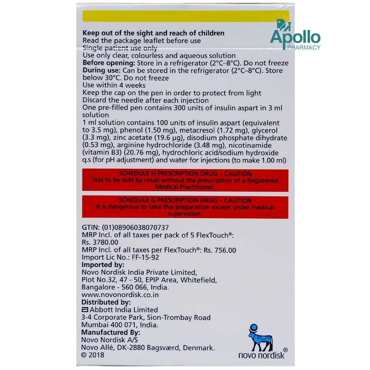 Fiasp FlexTouch 100U/ml Prefilled Pen 3 ml, Pack of 1 Injection Fiasp FlexTouch 100U/ml Prefilled Pen 3 ml, Pack of 1 Injection