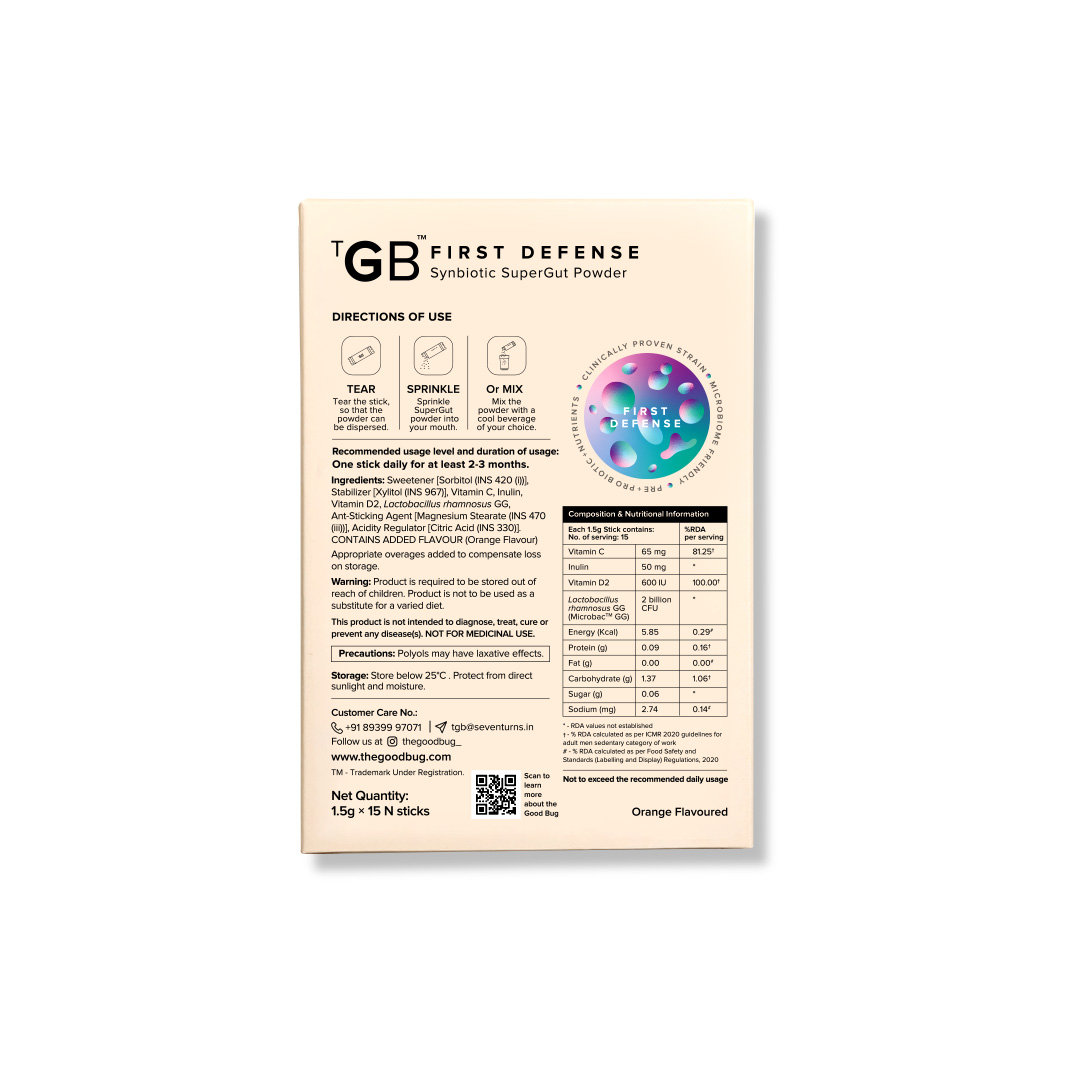 The Good Bug First Defense Supergut Orange Flavour Powder, 1.5gm x 15 Sachets, Pack of 1 The Good Bug First Defense Supergut Orange Flavour Powder, 1.5gm x 15 Sachets, Pack of 1