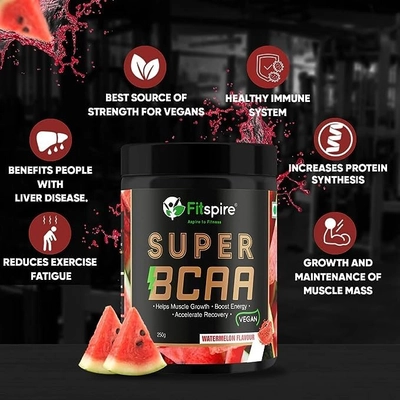 Fitspire Super BCAA Vegan Watermelon Flavour Powder, 250 gm, Pack of 1