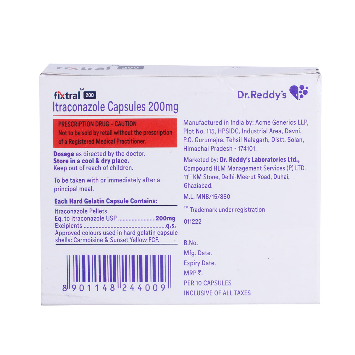 Fixtral 200 Capsule 10's, Pack of 10 CapsuleS Fixtral 200 Capsule 10's, Pack of 10 CapsuleS