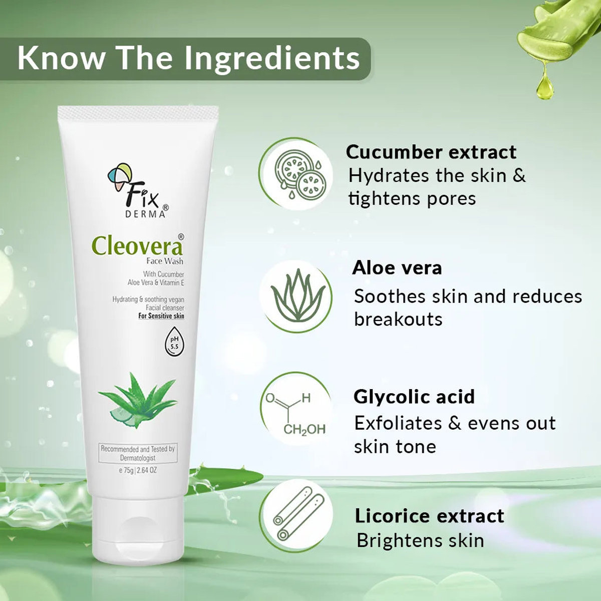 Fixderma Cleovera Face Wash, 75 gm, Pack of 1 Fixderma Cleovera Face Wash, 75 gm, Pack of 1