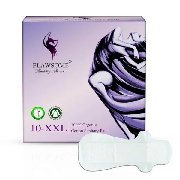 Flawsome 100% Organic Cotton Sanitary Pads XXL, 10 Count