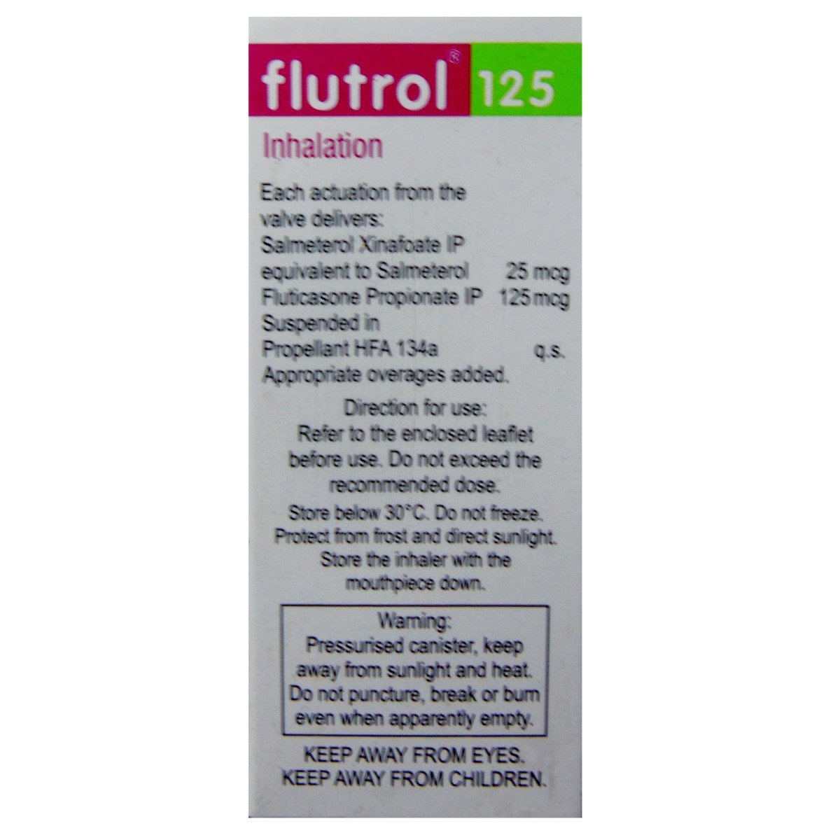 Flutrol 125 Inhaler 120 mdi, Pack of 1 Flutrol 125 Inhaler 120 mdi, Pack of 1
