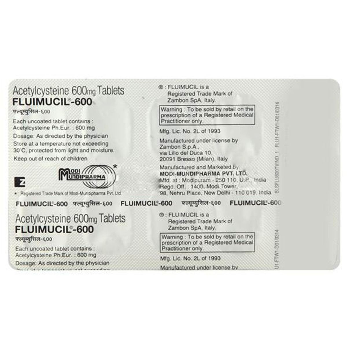 Buy Fluimucil 600 mg Tablet 10's Online