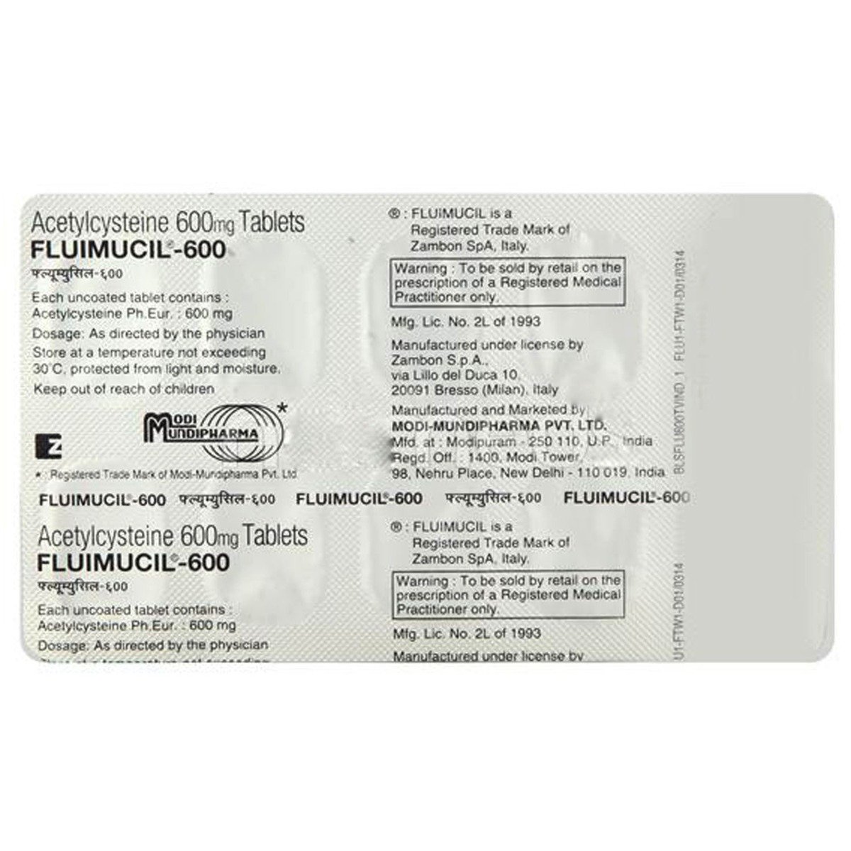 Fluimucil 600 mg Tablet 10's, Pack of 10 TABLETS Fluimucil 600 mg Tablet 10's, Pack of 10 TABLETS