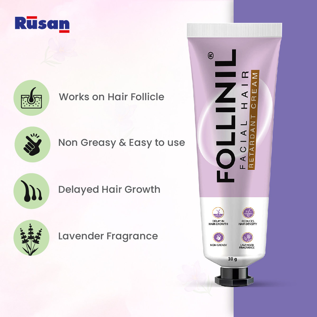 Rusan Follinil Facial Hair Retardant Cream 30 gm, Pack of 1 Rusan Follinil Facial Hair Retardant Cream 30 gm, Pack of 1