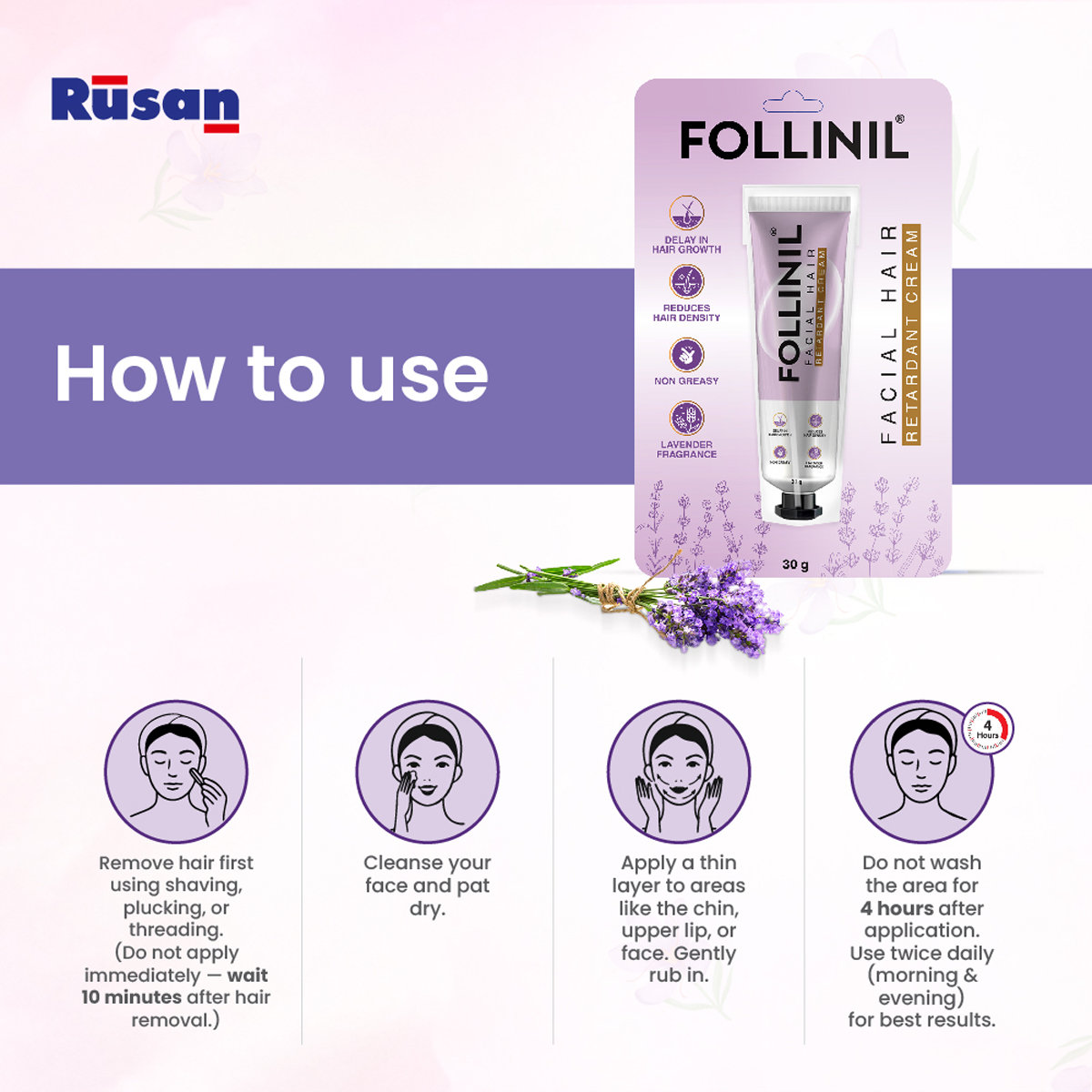 Rusan Follinil Facial Hair Retardant Cream 30 gm, Pack of 1 Rusan Follinil Facial Hair Retardant Cream 30 gm, Pack of 1