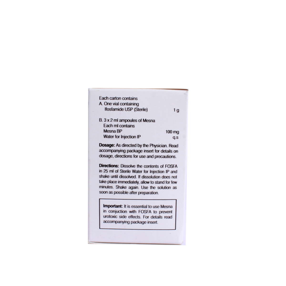 Fosfa 1 gm With Mesna Injection 1's, Pack of 1 Injection Fosfa 1 gm With Mesna Injection 1's, Pack of 1 Injection