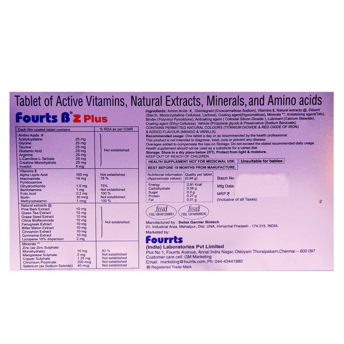 Fourts B Z Plus Tablet 10's Price, Uses, Side Effects, Composition ...