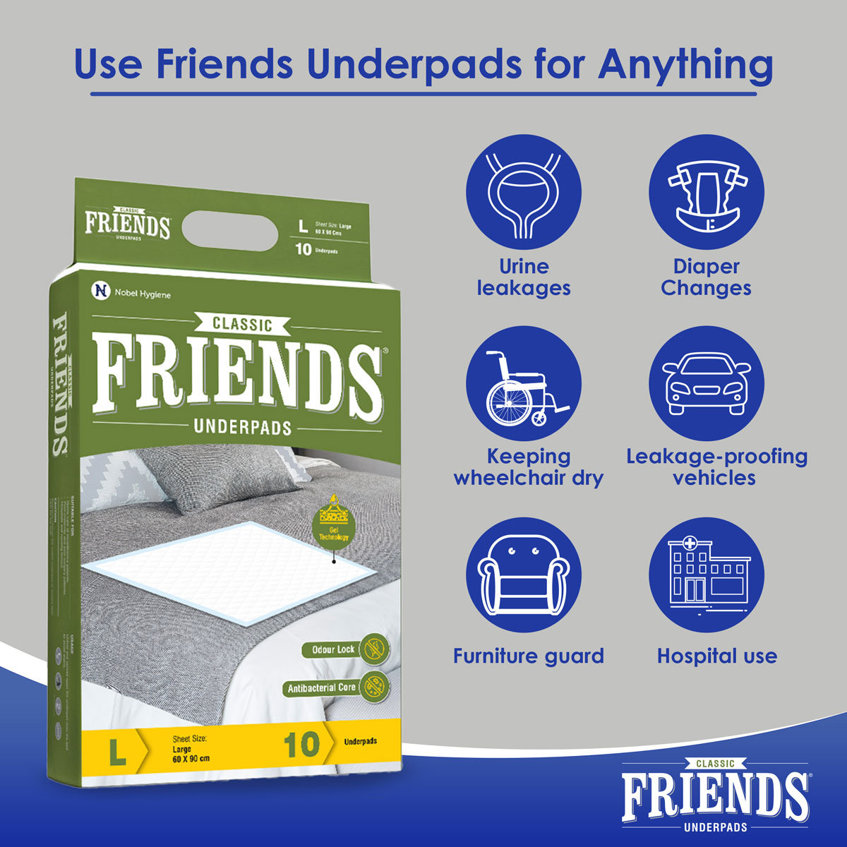 Friends Classic Underpads Large, 10 Count, Pack of 1 Friends Classic Underpads Large, 10 Count, Pack of 1