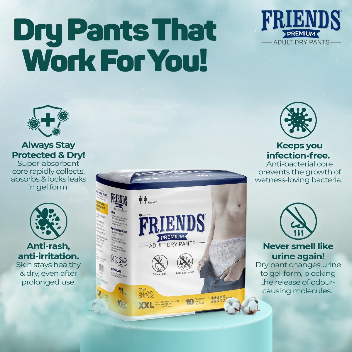 Friends Premium Adult Diaper Dry Pants XXL, 10 Count, Pack of 1 Friends Premium Adult Diaper Dry Pants XXL, 10 Count, Pack of 1