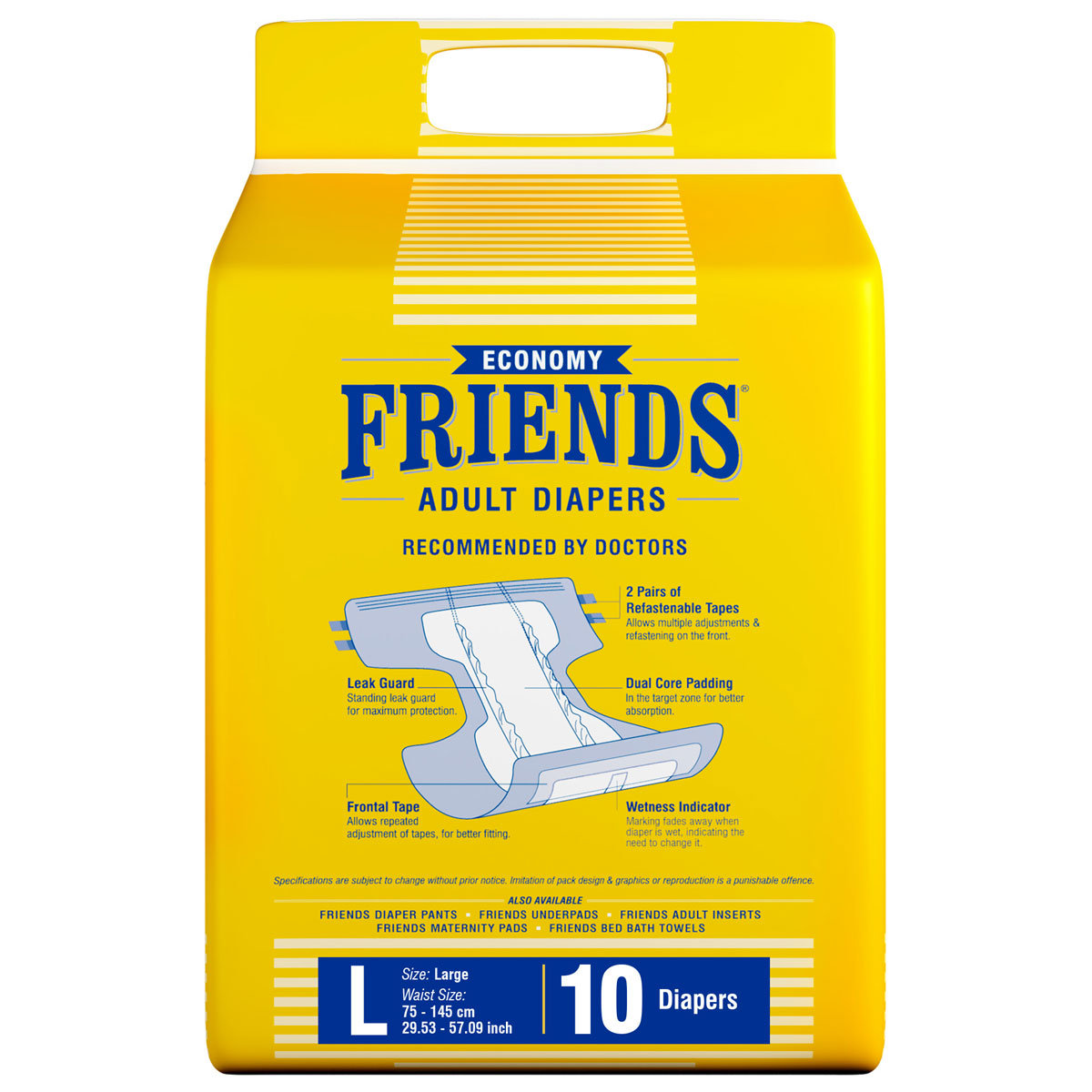 Friends Economy Adult Diapers Large, 10 Count, Pack of 1 Friends Economy Adult Diapers Large, 10 Count, Pack of 1