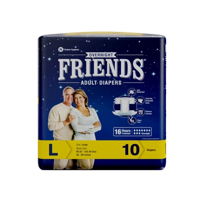 Friends Overnight Adult Diapers Tape Style Large, 10 Count, Pack of 1