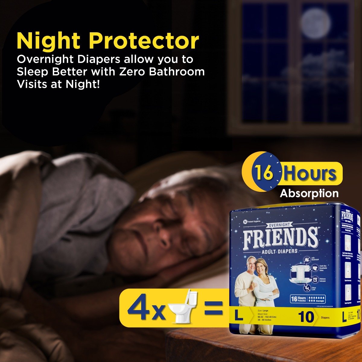 Friends Overnight Adult Diapers Tape Style Large, 10 Count, Pack of 1 Friends Overnight Adult Diapers Tape Style Large, 10 Count, Pack of 1