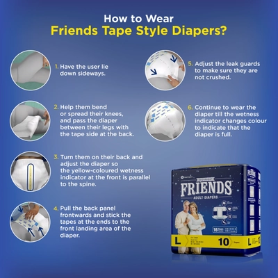 Friends Overnight Adult Diapers Tape Style Large, 10 Count, Pack of 1