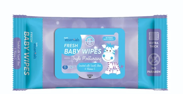 Apollo Essentials Fresh Baby Wipes, 120 Count (2x60 Wipes), Pack of 1