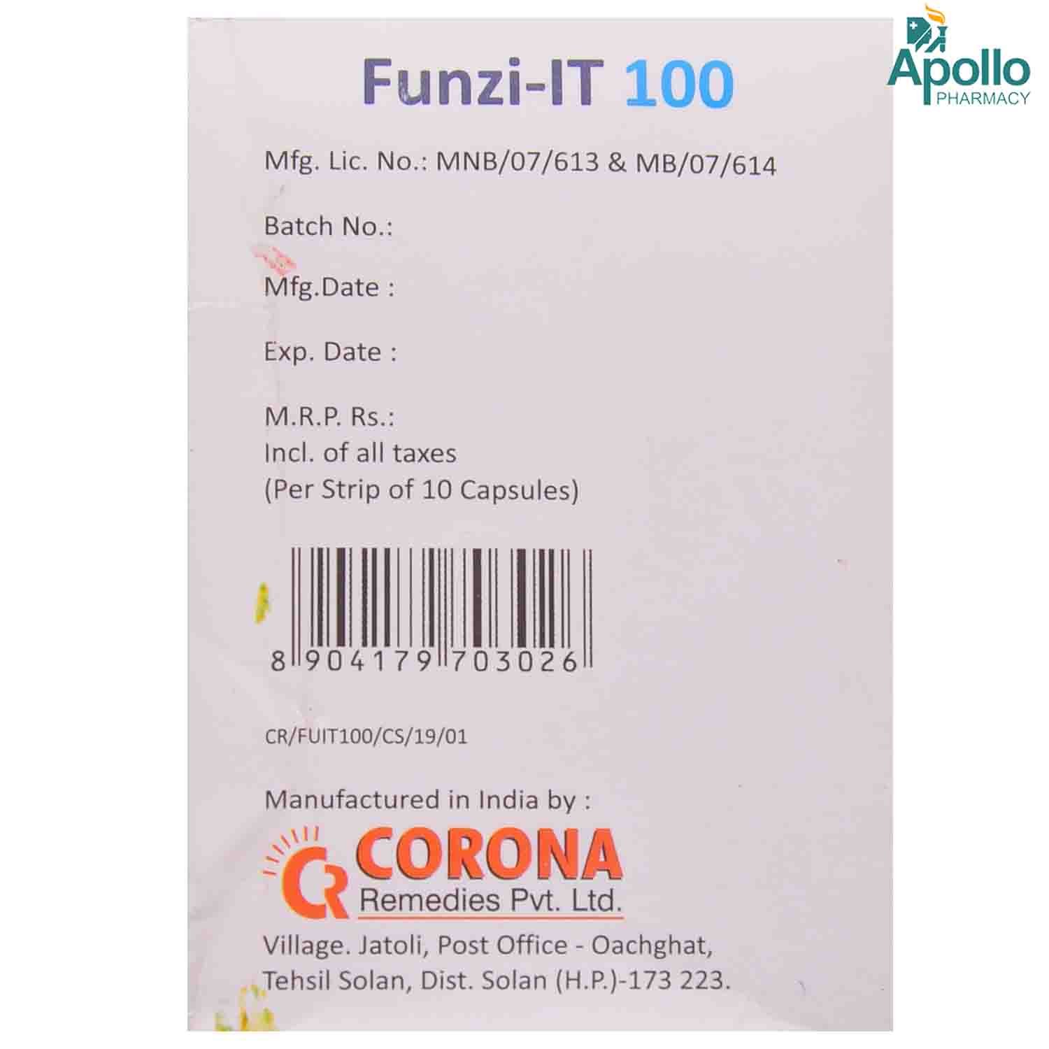 Funzi-IT 100 Capsule 10's, Pack of 10 CAPSULES Funzi-IT 100 Capsule 10's, Pack of 10 CAPSULES
