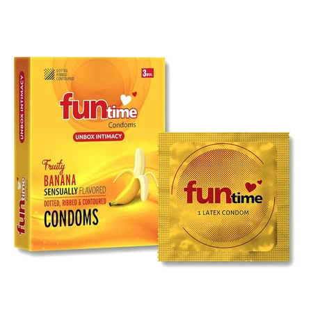 Funtime Fruity Banana Sensually Flavour Condoms, 3 Count