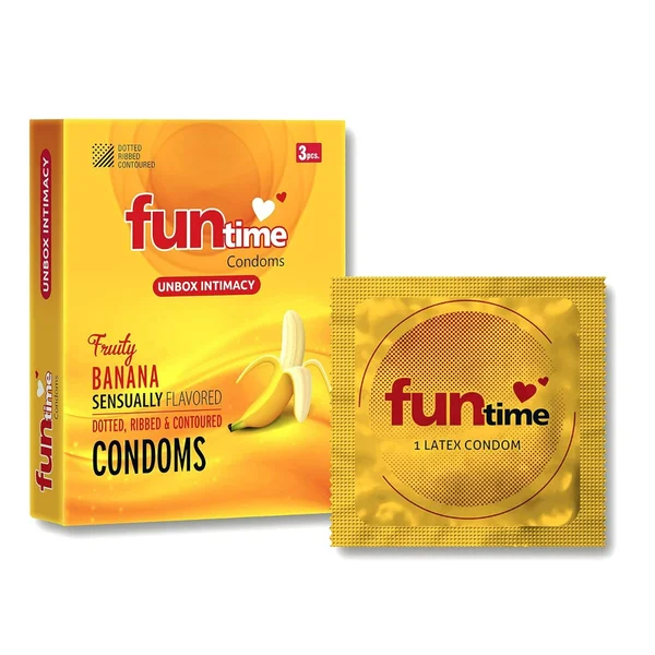 Funtime Fruity Banana Sensually Flavour Condoms, 3 Count, Pack of 1