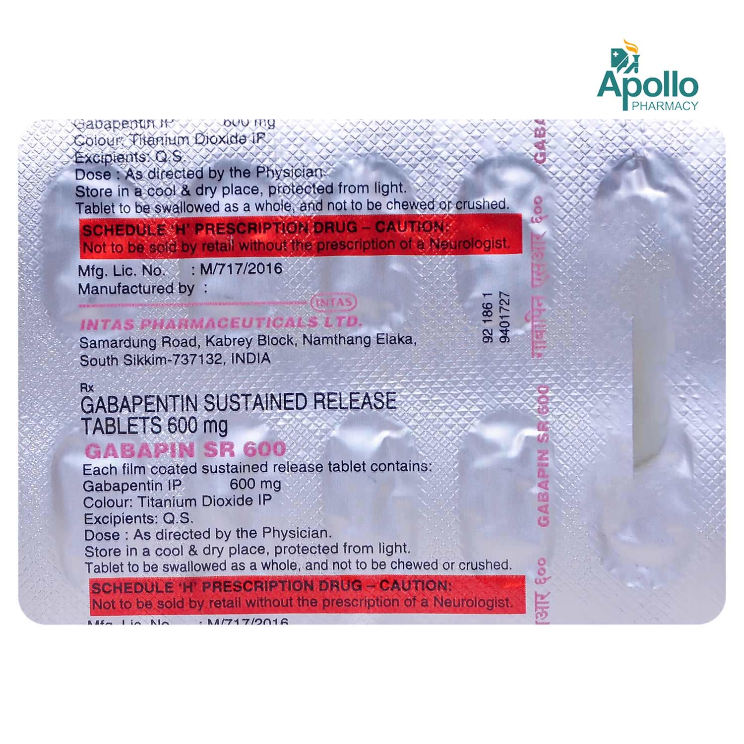 Gabapin SR 600 Tablet 10's, Pack of 10 TABLETS Gabapin SR 600 Tablet 10's, Pack of 10 TABLETS