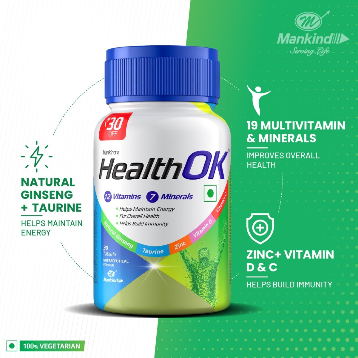 Health OK Multivitamin & Multimineral, 30 Tablets, Pack of 1 Health OK Multivitamin & Multimineral, 30 Tablets, Pack of 1