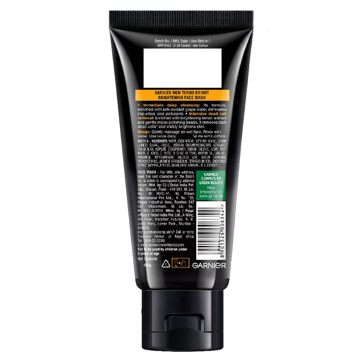 Garnier Men Turbo Bright Brightening Face Wash 50 gm | Lemon Extract & Grape Water | Fight Pollution | Deeply Cleanses & Refreshes | Brightens Skin | For Men, Pack of 1 Garnier Men Turbo Bright Brightening Face Wash 50 gm | Lemon Extract & Grape Water | Fight Pollution | Deeply Cleanses & Refreshes | Brightens Skin | For Men, Pack of 1