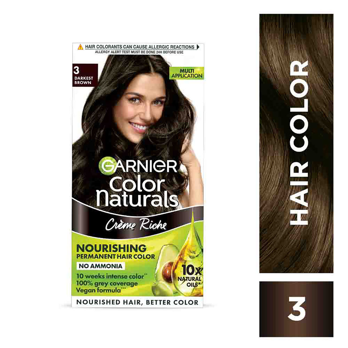 Garnier Color Naturals Crème Shade 3 Darkest Brown Hair Color, 1 Kit, Pack of 1 Garnier Color Naturals Crème Shade 3 Darkest Brown Hair Color, 1 Kit, Pack of 1