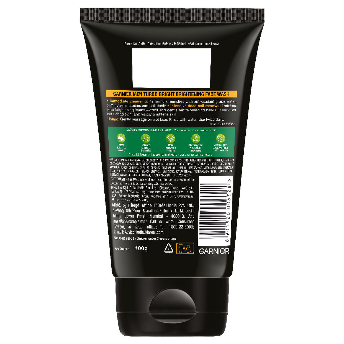 Garnier Men Turbo Bright Face Wash, 100 gm, Pack of 1 Garnier Men Turbo Bright Face Wash, 100 gm, Pack of 1