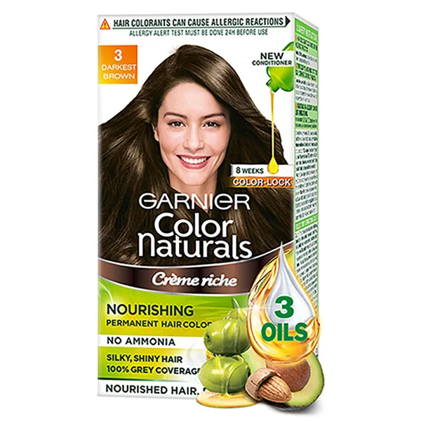 Garnier Color Naturals Shade 3 Hair Color, Darkest Brown, 1 Count, Pack of 1