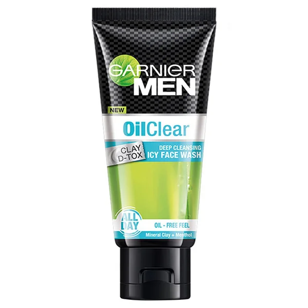 Garnier Men Oil Clear Clay D-Tox Deep Cleansing Icy Face Wash 50 gm | Mineral Clay & Menthol | Removes Excess Oil | Makes Skin Clean & Fresh | For Men