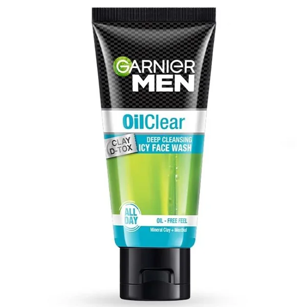 Garnier Men Oil Clear Clay D-Tox Deep Cleansing Icy Face Wash 50 gm | Mineral Clay & Menthol | Removes Excess Oil | Makes Skin Clean & Fresh | For Men