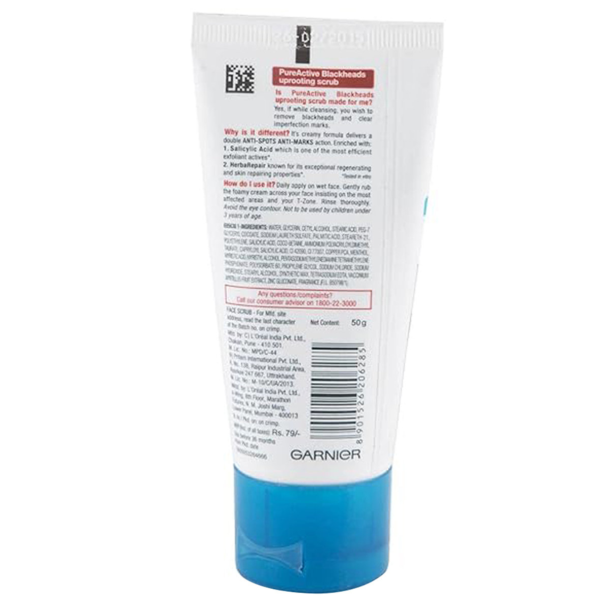 Garnier Pure Active Blackheads Uprooting Scrub 50 gm | Salicylic Acid & Herbarepair | Removes Blackheads | With Anti Spot & Anti Mark Action | Clears Imperfection Marks | For Acne Prone Skin, Pack of 1 Garnier Pure Active Blackheads Uprooting Scrub 50 gm | Salicylic Acid & Herbarepair | Removes Blackheads | With Anti Spot & Anti Mark Action | Clears Imperfection Marks | For Acne Prone Skin, Pack of 1