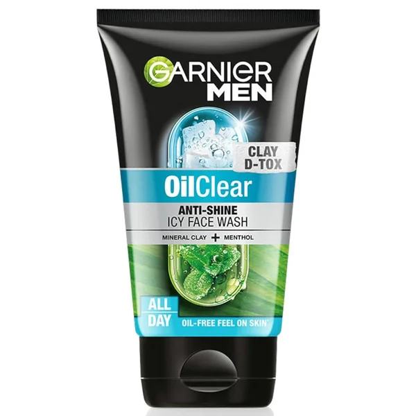Garnier Men Oil Clear Clay D-Tox Deep Cleansing Icy Face Wash 100 gm | Mineral Clay & Menthol | Removes Excess Oil | Makes Skin Clean & Fresh | For Men