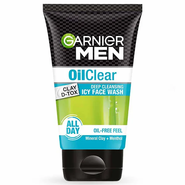 Garnier Men Oil Clear Clay D-Tox Deep Cleansing Icy Face Wash 100 gm | Mineral Clay &amp; Menthol | Removes Excess Oil | Makes Skin Clean &amp; Fresh | For Men, Pack of 1