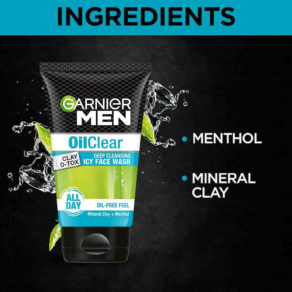 Garnier Men Oil Clear Clay D-Tox Deep Cleansing Icy Face Wash 100 gm | Mineral Clay & Menthol | Removes Excess Oil | Makes Skin Clean & Fresh | For Men, Pack of 1 Garnier Men Oil Clear Clay D-Tox Deep Cleansing Icy Face Wash 100 gm | Mineral Clay & Menthol | Removes Excess Oil | Makes Skin Clean & Fresh | For Men, Pack of 1