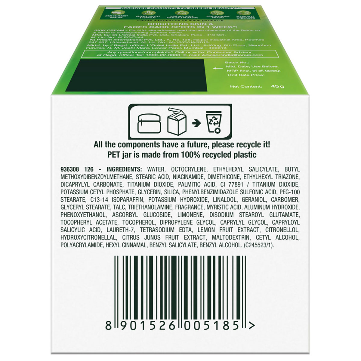 Garnier Bright Complete Vitamin C SPF 40 PA+++ Serum Cream, 45 gm, Pack of 1 Garnier Bright Complete Vitamin C SPF 40 PA+++ Serum Cream, 45 gm, Pack of 1