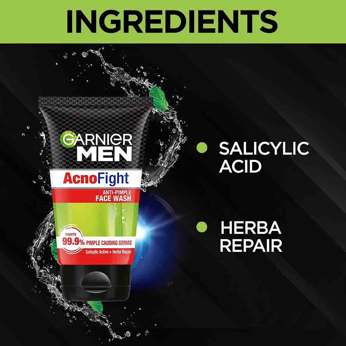 Garnier Men Acno Fight Anti-Pimple Face Wash 100 gm | Salicylic Acid & Herba Repair | Fights 99.9% Pimple Causing Germs | For Pimple Problem, Pack of 1 Garnier Men Acno Fight Anti-Pimple Face Wash 100 gm | Salicylic Acid & Herba Repair | Fights 99.9% Pimple Causing Germs | For Pimple Problem, Pack of 1