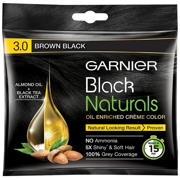 Garnier Black Naturals Shade 3 Hair Color, Brown Black, 1 Count (20ml + 20gm), Pack of 1