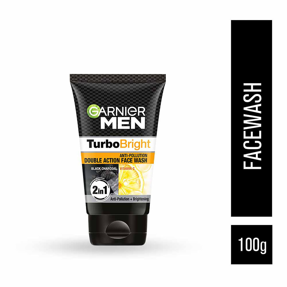 Garnier Men Turbo Bright Double Action Facewash 100 gm | Black Charcoal & Icy Clay Complex | Anti Pollution & Brightening Face Wash | For Men Only, Pack of 1 Garnier Men Turbo Bright Double Action Facewash 100 gm | Black Charcoal & Icy Clay Complex | Anti Pollution & Brightening Face Wash | For Men Only, Pack of 1