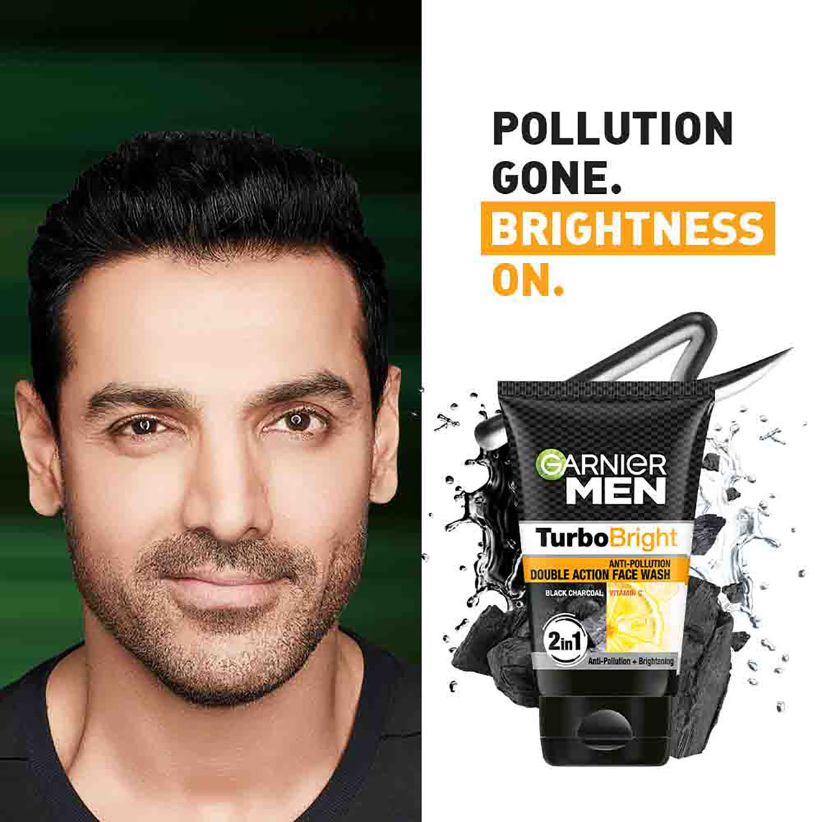 Garnier Men Turbo Bright Double Action Facewash 100 gm | Black Charcoal & Icy Clay Complex | Anti Pollution & Brightening Face Wash | For Men Only, Pack of 1 Garnier Men Turbo Bright Double Action Facewash 100 gm | Black Charcoal & Icy Clay Complex | Anti Pollution & Brightening Face Wash | For Men Only, Pack of 1