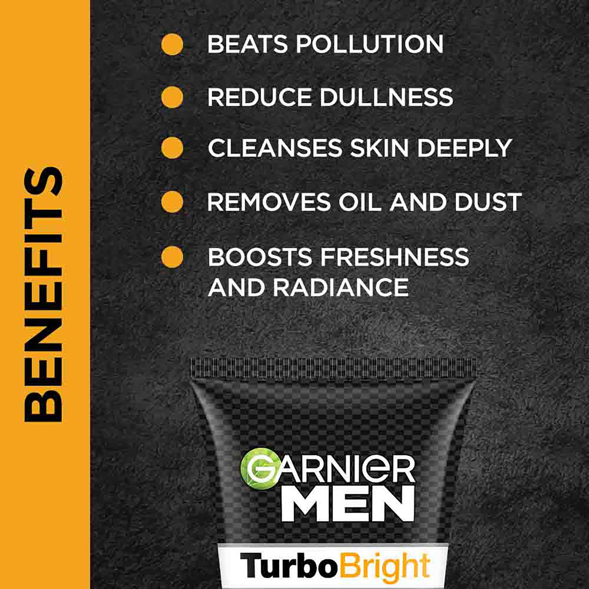 Garnier Men Turbo Bright Double Action Facewash 100 gm | Black Charcoal & Icy Clay Complex | Anti Pollution & Brightening Face Wash | For Men Only, Pack of 1 Garnier Men Turbo Bright Double Action Facewash 100 gm | Black Charcoal & Icy Clay Complex | Anti Pollution & Brightening Face Wash | For Men Only, Pack of 1