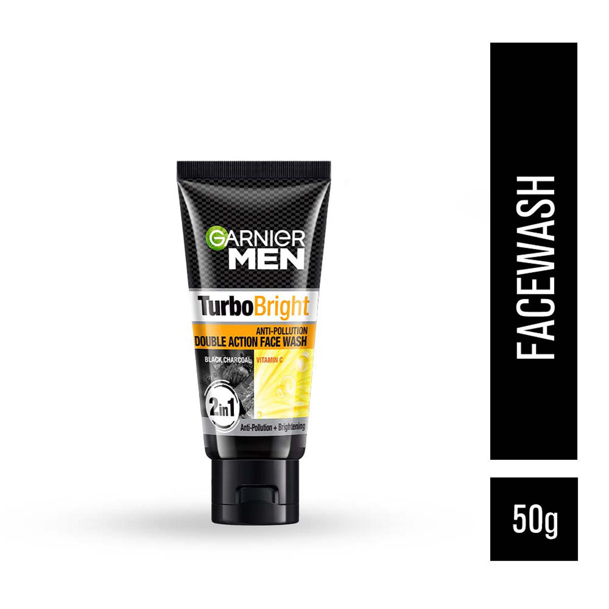 Garnier Men Turbo Bright Double Action Facewash 50 gm | Black Charcoal & Icy Clay Complex | Anti Pollution & Brightening Face Wash | For Men Only, Pack of 1 Garnier Men Turbo Bright Double Action Facewash 50 gm | Black Charcoal & Icy Clay Complex | Anti Pollution & Brightening Face Wash | For Men Only, Pack of 1
