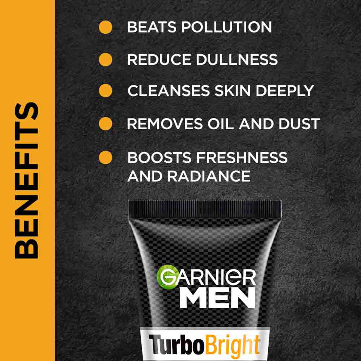 Garnier Men Turbo Bright Double Action Facewash 50 gm | Black Charcoal & Icy Clay Complex | Anti Pollution & Brightening Face Wash | For Men Only, Pack of 1 Garnier Men Turbo Bright Double Action Facewash 50 gm | Black Charcoal & Icy Clay Complex | Anti Pollution & Brightening Face Wash | For Men Only, Pack of 1