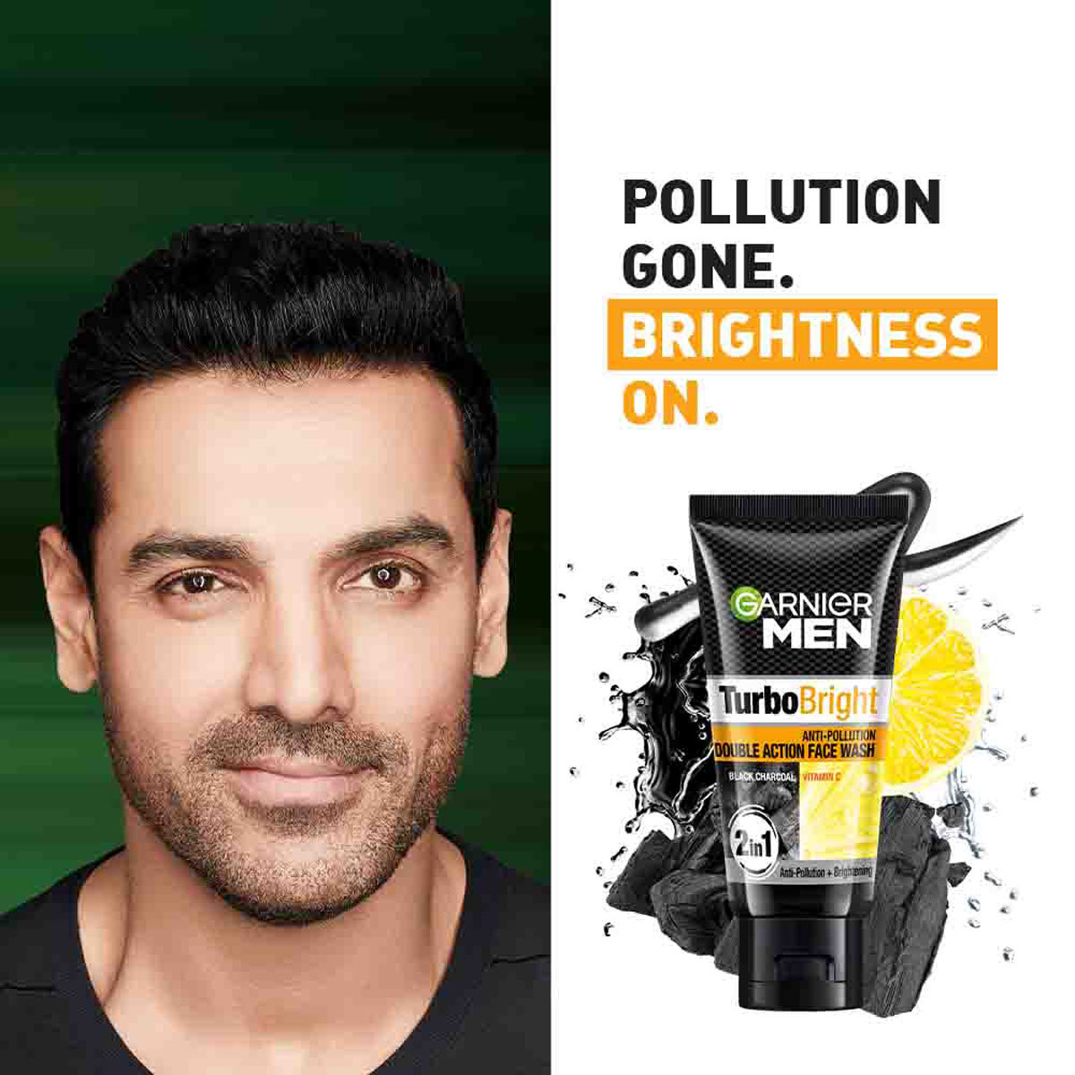 Garnier Men Turbo Bright Double Action Facewash 50 gm | Black Charcoal & Icy Clay Complex | Anti Pollution & Brightening Face Wash | For Men Only, Pack of 1 Garnier Men Turbo Bright Double Action Facewash 50 gm | Black Charcoal & Icy Clay Complex | Anti Pollution & Brightening Face Wash | For Men Only, Pack of 1