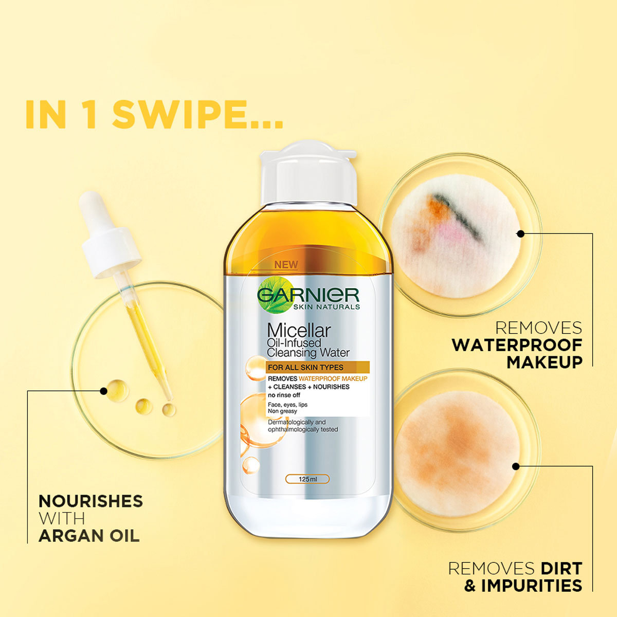 Garnier Skin Naturals Micellar Oil-Infused Cleansing Water, 125 ml, Pack of 1 Garnier Skin Naturals Micellar Oil-Infused Cleansing Water, 125 ml, Pack of 1