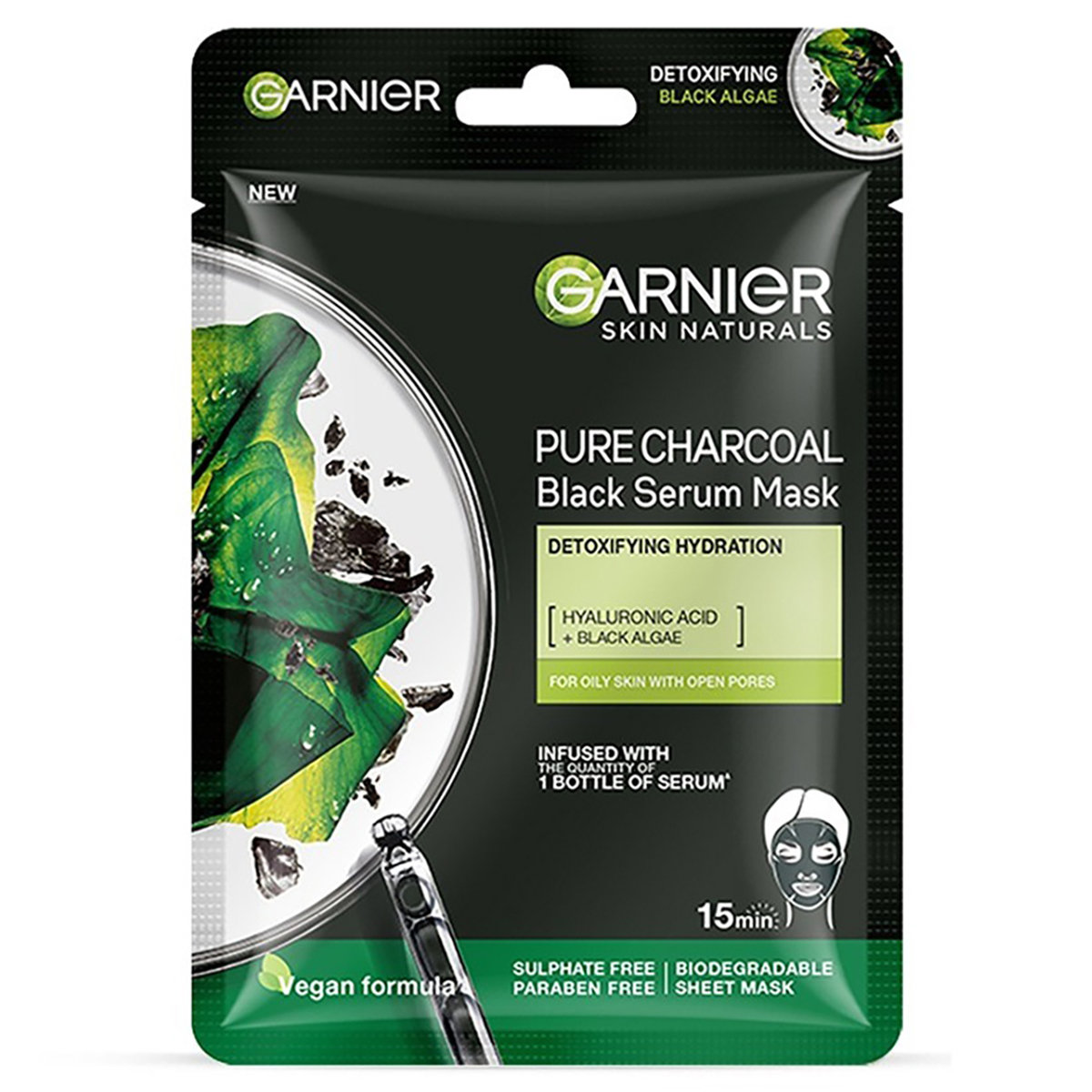 Garnier Pure Charcoal Black Serum Mask 28 gm | Hyaluronic Acid & Black Algae | Helps In Skin Detoxifying & Hydration | For Oily Skin, Pack of 1 Garnier Pure Charcoal Black Serum Mask 28 gm | Hyaluronic Acid & Black Algae | Helps In Skin Detoxifying & Hydration | For Oily Skin, Pack of 1