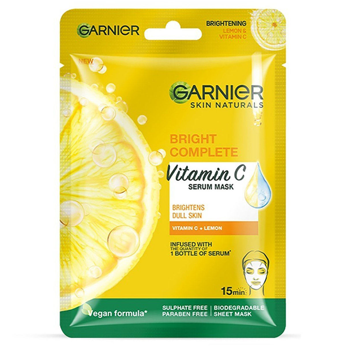 Garnier Bright Complete Vitamin C Serum Sheet Mask, 28 gm, Pack of 1 Garnier Bright Complete Vitamin C Serum Sheet Mask, 28 gm, Pack of 1