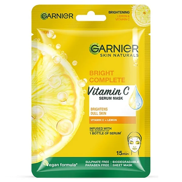 Garnier Bright Complete Vitamin C Serum Sheet Mask, 28 gm, Pack of 1
