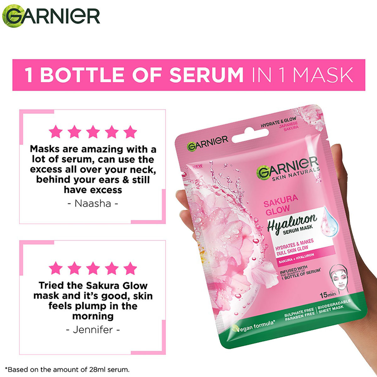 Garnier Skin Naturals Sakura White Face Serum Sheet Mask, 28 gm, Pack of 1 Garnier Skin Naturals Sakura White Face Serum Sheet Mask, 28 gm, Pack of 1