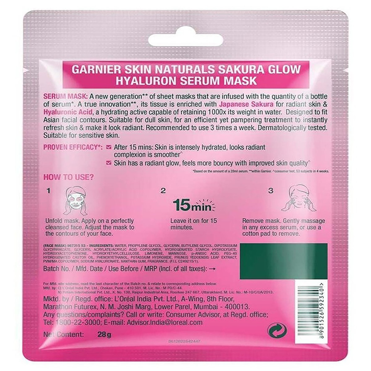 Garnier Skin Naturals Sakura White Face Serum Sheet Mask, 28 gm, Pack of 1 Garnier Skin Naturals Sakura White Face Serum Sheet Mask, 28 gm, Pack of 1